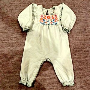 Girls Romper 12 months, mint green with flowers